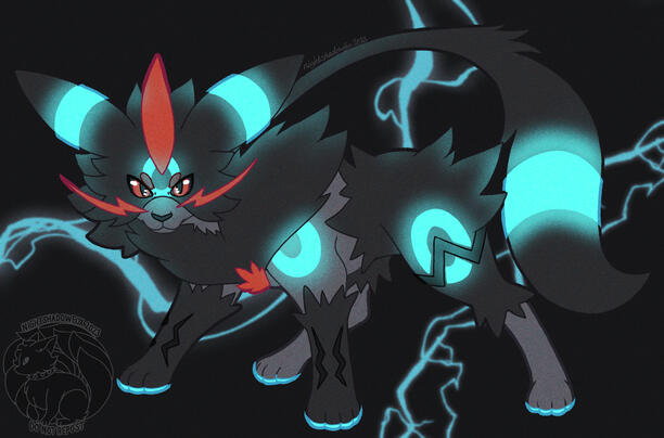 Zehryx, a Pokémon OC belonging to Albinos on Art Fight. Drawn for Art Fight 2023